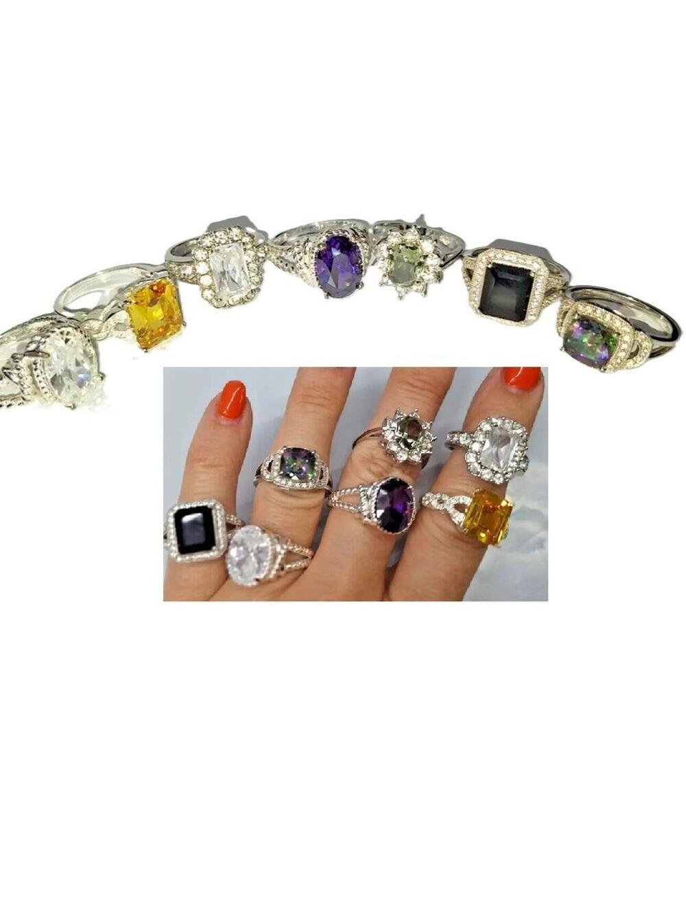 7 Nataliya V Collister  Rings .925 High End Rhinestone & Gems Size 8 - 9 Jewels